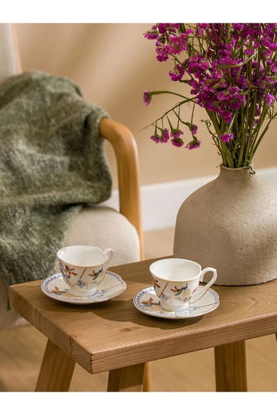 LC Waikiki LCW HOME Ekru Baskılı 2 Kişilik Porselen Kahve Fincan Takımı 90 Ml