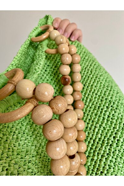 Rabika Boncuk Saplı Rafya Hasır Çanta