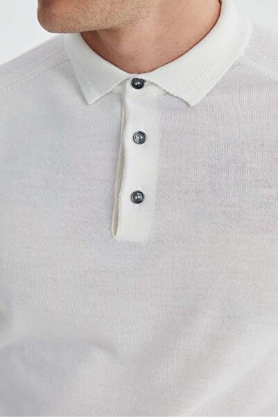 Jakamen Ekru Slim Fit Yünlü Desenli Polo Yaka Triko
