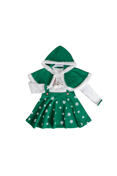 tinytrends Kız Bebek&Çocuk Kartanesi Baskılı Bolerolu Noel Yılbaşı Elbise Şardonlu 2 İp