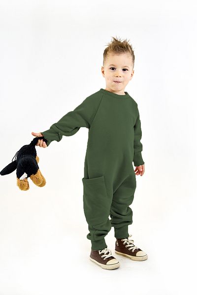 Catz Kids Salopetă din bumbac pieptănat kaki cu 3 fire cu fermoar la spate + guler pentru gât