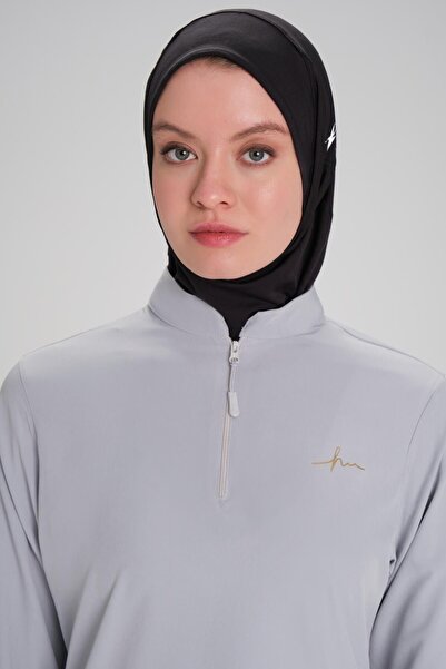 Haşema Ενεργά μακρυμάνικα μπλουζάκια προπόνησης με φερμουάρ γκρι χιτζάμπ ACT-9