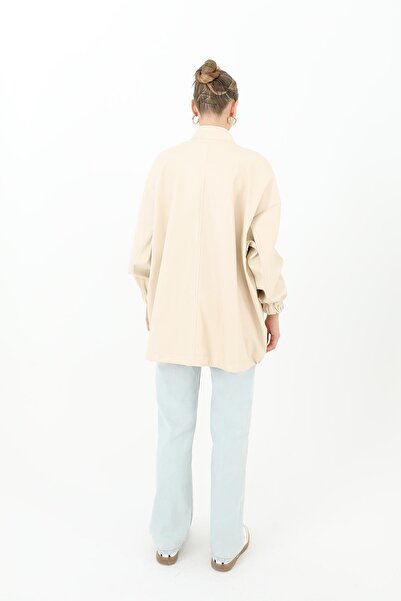 Puane Leather Front Zipper Coat - 15120Mnt - Beige