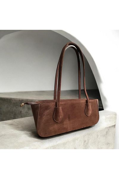 RumyaCollection Geantă de mână și de umăr pentru femei Bitter Brown din piele intoarsa cu fermoar