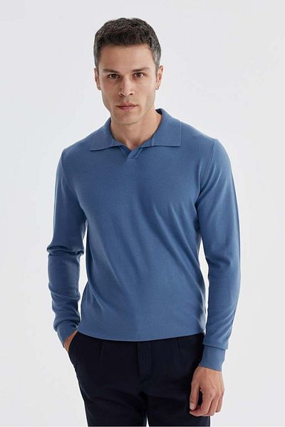 Jakamen Pulover tricotat cu guler polo Petrol Slim Fit