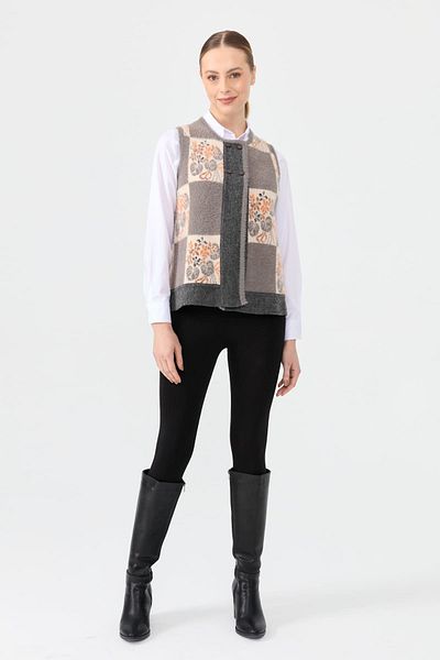 Desen Triko Women's Smoked Wool Vest - Crew Neck, Felt Back, Short Cut
