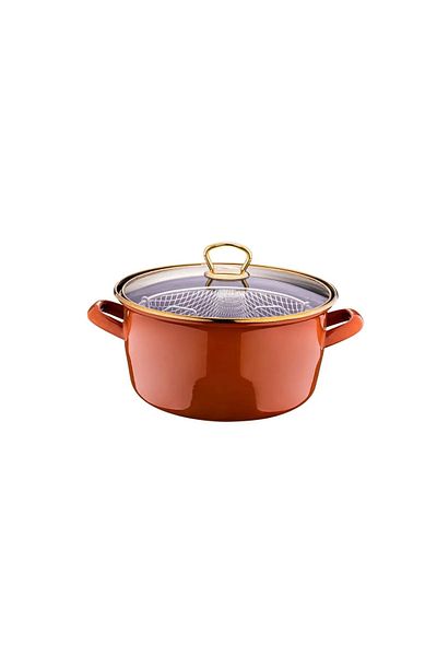 Taşev Caramel Colored Enamel Frying Fryer Pot with Handle - 22 cm