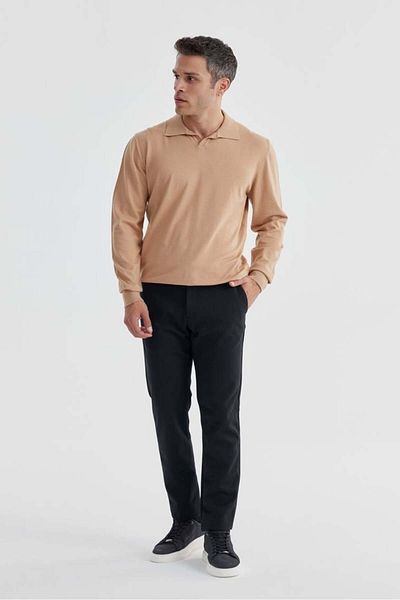 Jakamen Μπεζ Slim Fit Polo Neck Πλεκτό Πουλόβερ