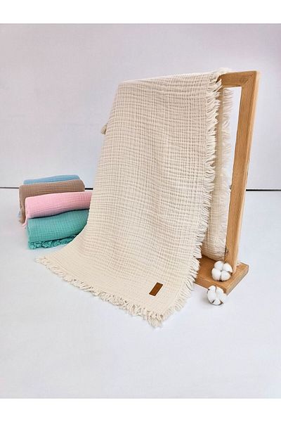 Tomuycuk 4 Layer Muslin Ecru Baby Blanket - Natural Organic Sleeping Towel 100X120Cm