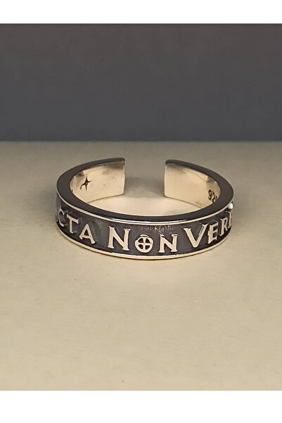 TREND Latince yazılı gümüş erkek yüzük, Acta non verba 925 ayar alyans, ayarlanabilir ölçü