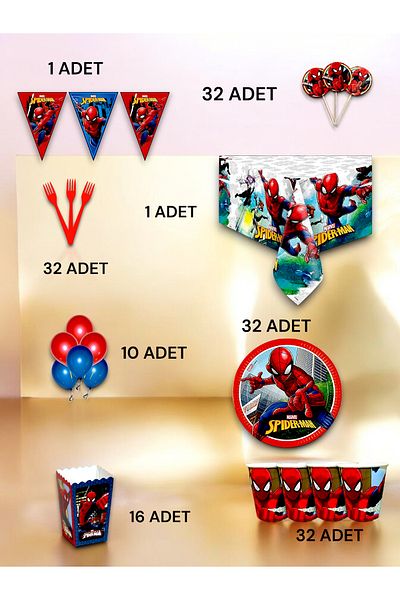 VibeHome 32 Person Spiderman Themed Luxury Set - Birthday Party and Fun Events