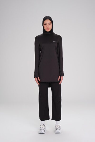 Haşema Ενεργό μακρυμάνικο μπλουζάκι με λαιμόκοψη μαύρο χιτζάμπ ACT-8