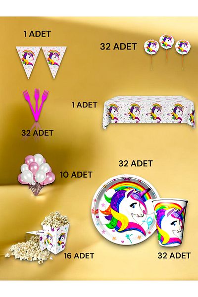 VibeHome 32-Person Unicorn Themed Luxury Set - Birthday Party and Fun Events