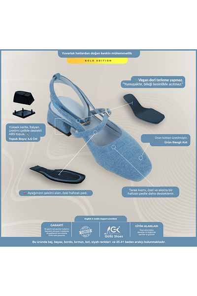 Güllü Shoes Дамска дънкова вечерна рокля - ниски токчета и удобна, за ежедневна употреба и специални поводи