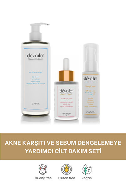 Devoiler Sebum Dengeleyici Yüz Temizleme Jeli Serumu Güneş Kremi Bakım Seti