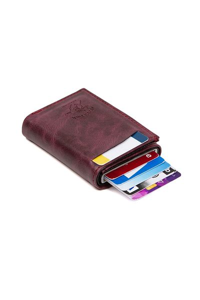 Newish Burgundy Men's Card Holder Wallet - Quality Aluminum, Mechanism, Money Compartment
