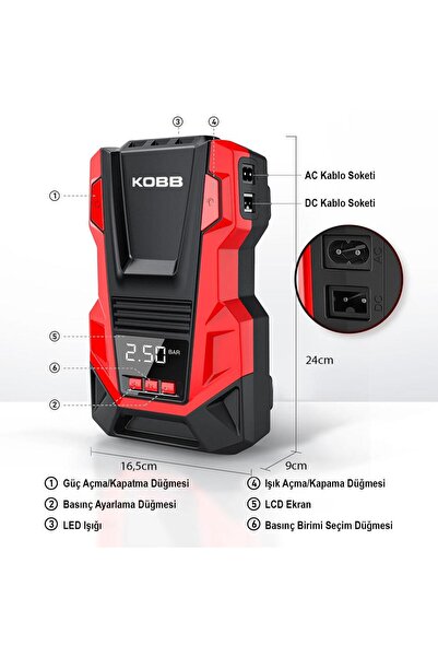 Genel Markalar KB220 12Volt/220Volt 150 PSI Dijital Basınç Göstergeli Lastik Şişirme Pompası