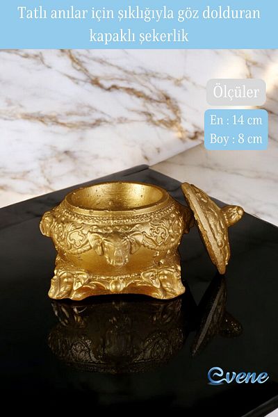 Evene Sugar Bowl Presentation Dragee Decorative Plate Gold Color Model 1
