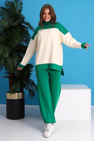 Irmak Kerekli Green-Ecru Women's Oversize Knitwear Tracksuit Set - 1309