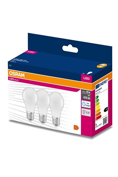Osram Ledvalue 4,9W (40W) 3 lü Led Ampul Beyaz - 6500K E27