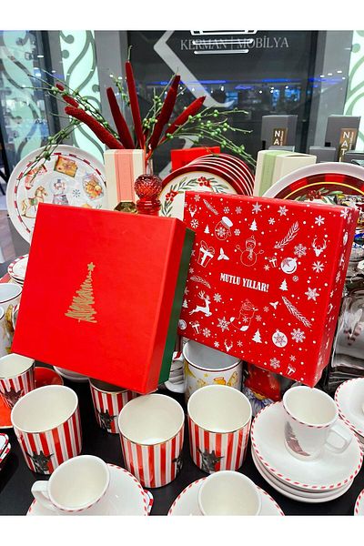 KOLİX Kolix Double Printed Decorative Gift Box - Pine Tree and Happy Newyear Pattern, 20X20 cm