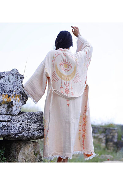 MONO 3 kat %100 pamuk dokuma ay göz desenli müslin kimono