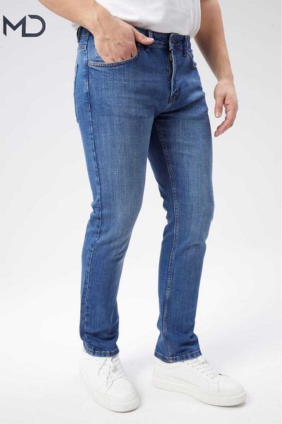MD MARSHALL DENIM MD DENIM мъжки стандартни дънки от синя шлифована гъвкава тъкан от ликра (RO-4297)