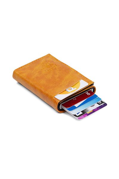 Newish Men's Yellow Aluminum Mechanism Card Holder Wallet - Paper Coin Compartment