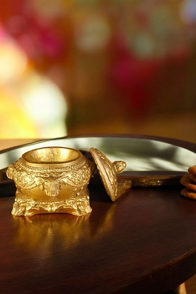 Evene Sugar Bowl Presentation Dragee Decorative Plate Gold Color Model 1