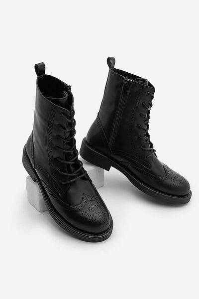 Marjin Black Women's Boots - Lace-Up and Zippered, Casual Double Face)