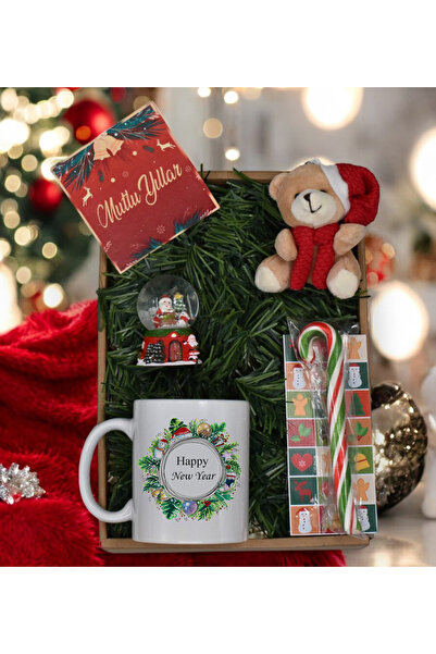 Bonitagift Baskılı Kupa& Sosyete Şekeri& Yılbaşı Temalı Ayıcık Anahtarlık& No...