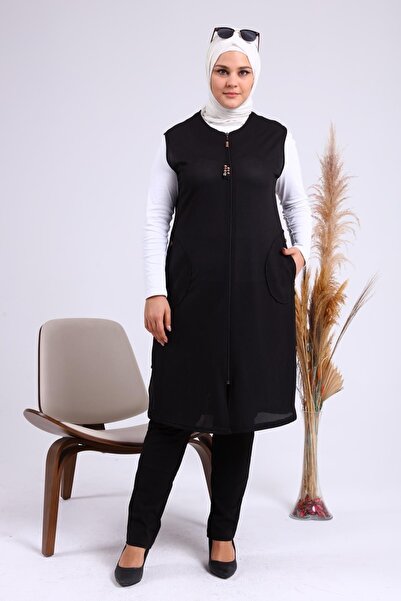 Ferace Women's Plus Size Honeycomb Fabric Pocket Zippered Buttoned Vest