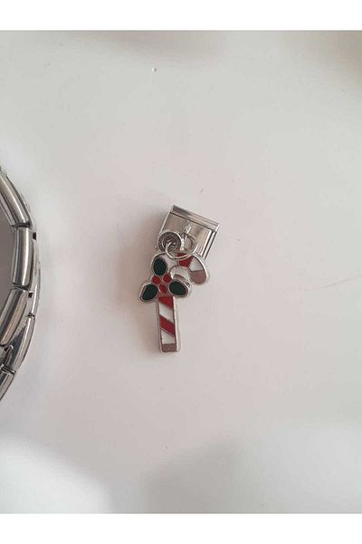 bijoux uniques Christmas&New Year Cane Candy Figured Steel Italian Charm