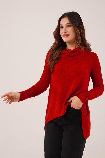 Hipo Trend Degaje Collar Soft Fabric Red Blouse