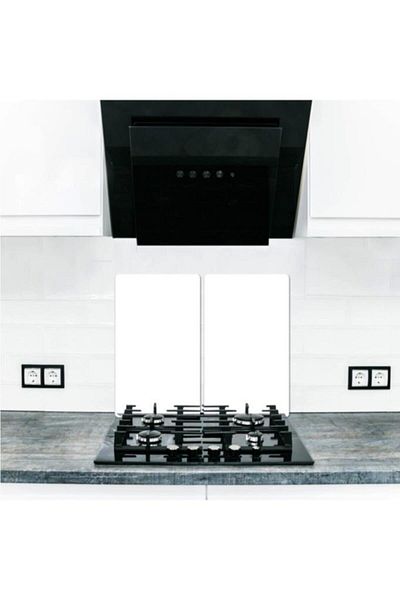 Saban 2-Piece 40X52 cm Glass Stove Protector Plain White for 5-Piece Stoves