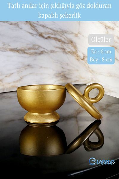 Evene Gold Colored Lid Sugar Bowl Dragee - Model 12