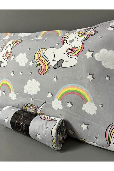 mihriban Single Unicorn Pattern Fitted Sheet Set Gray 100X200 cm