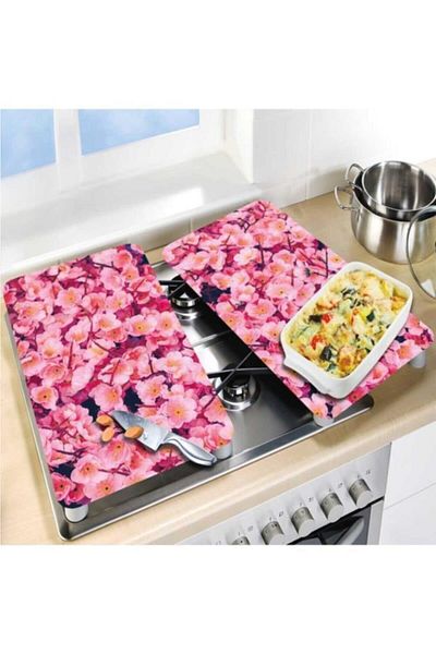Saban 2-Piece 30X52 cm Glass Stove Protector Artificial Flower for 4-Piece Stoves