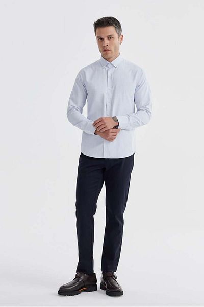 Jakamen Μπλε Slim Fit Πουκάμισο με μοτίβο βαμβακερό γιακά με κουμπιά