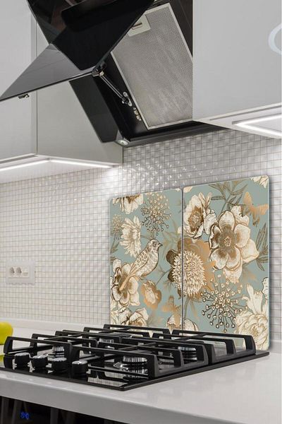 Saban 30X52 cm 2' Glass Stove Protector Model - 14 Patterned