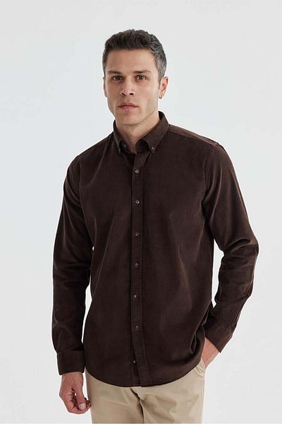 Jakamen Καφέ Comfort Fit Πέτο με κουμπιά 100% βαμβακερό βελούδινο πουκάμισο