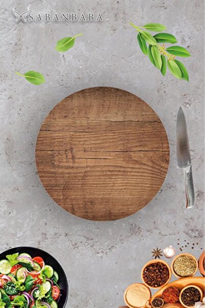 Saban قطر 32 سم - نمط خشبي داكن - لوح تقطيع زجاجي