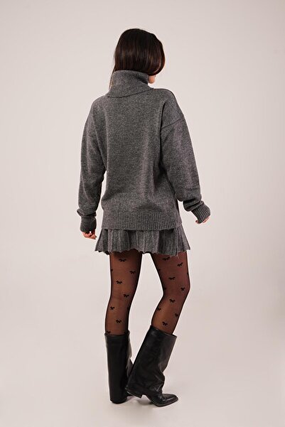 Hipo Trend Бойфренд-капюшон і міні-спідниця з плісированою спідницею Антрацитовий трикотажний комплект