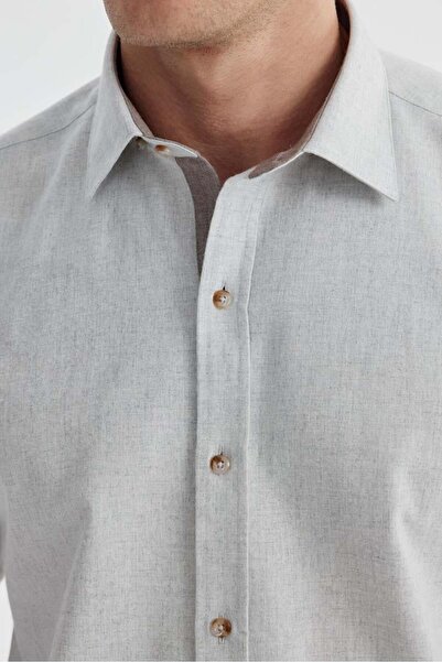 Jakamen Сіра сорочка Comfort Fit з прихованими ґудзиками на комірі
