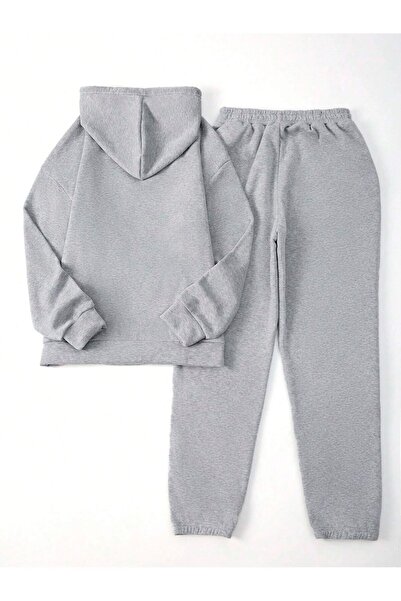 Mythologie طقم بدلة رياضية بغطاء رأس وغطاء سفلي - أرجل مطاطية كبيرة الحجم مطبوعة باللون الرمادي