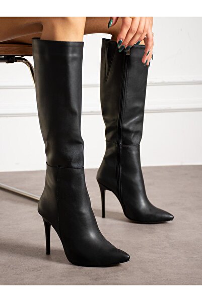 Afilli Чорні зимові черевики - 9-10 см високі підбори, блискавка нижче коліна