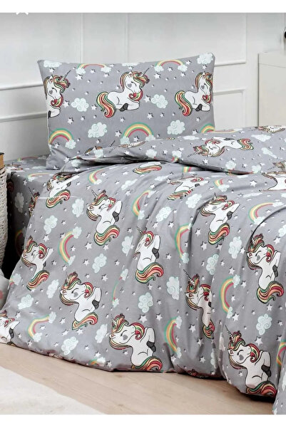 mihriban Single Unicorn Pattern Fitted Sheet Set Gray 100X200 cm
