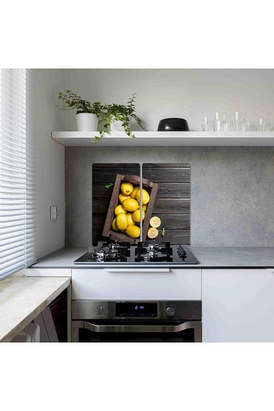Saban 2-Piece 30X52 cm Glass Stove Protector Case for 4-Piece Stoves Lemon