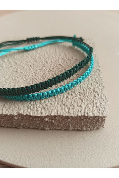 TREND Macrame Dark Green and Turquoise Bracelet - Adjustable Handmade, Unisex Gift Bracelet