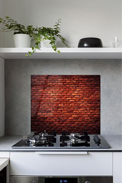 Saban واقي موقد زجاجي منقوش بالطوب الأحمر مقاس 60 × 70 سم